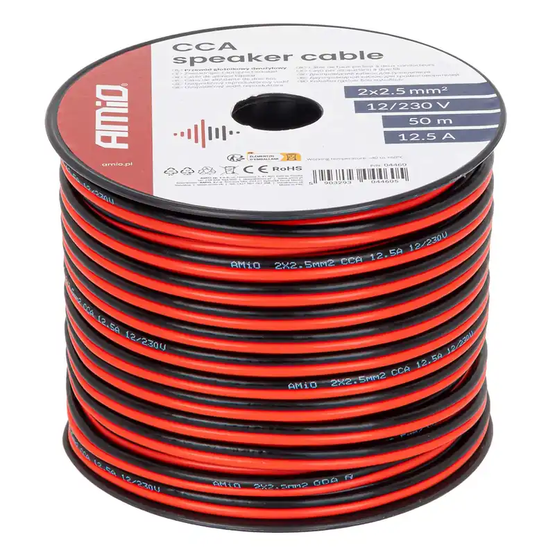 Kabel głośnikowy dwużyłowy CCA 2×2.5mm2 50m 12.5A AMIO-04460 Oferta